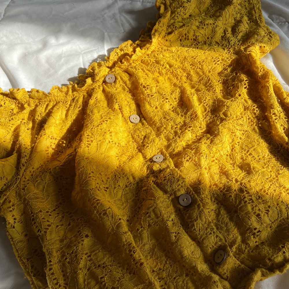 Yellow Lace Boatneck Blouse